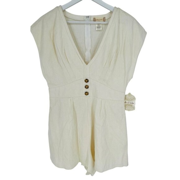 Altar'd State Romper Women's Size L Ivory Deep V-Neck Cap Sleeve Pleated NWT - Picture 9 of 11